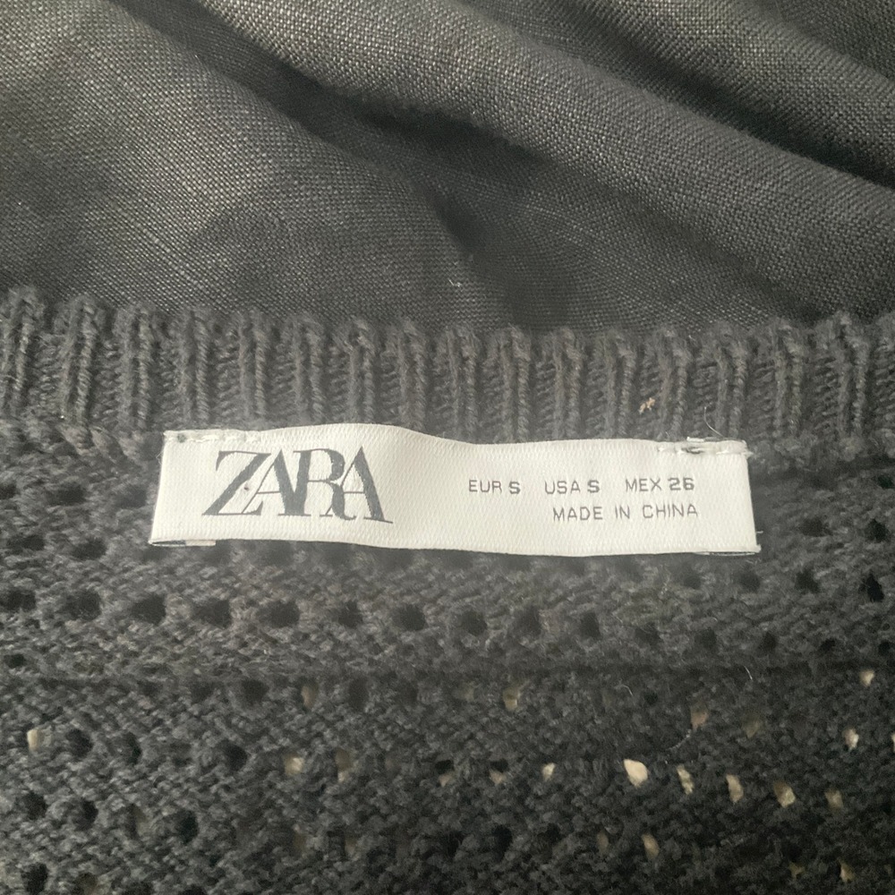 Zara Halter Dress Womens Sz S Black Linen 3D Crochet Flower Boho Festival Resort - Picture 4 of 10